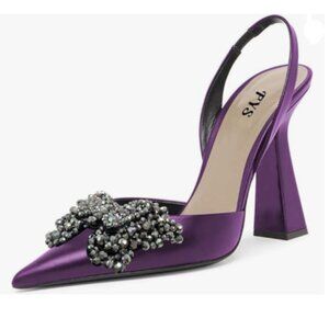 FYS Purple Slip on Pointed Toe Slingback Sandal Butterfly Crystal D'Orsay Pumps